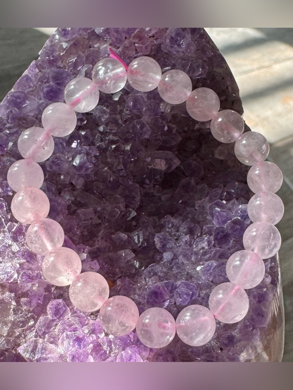 Natural Rose Quartz Stretch Bracelet • Genuine Pink Quartz Crystal